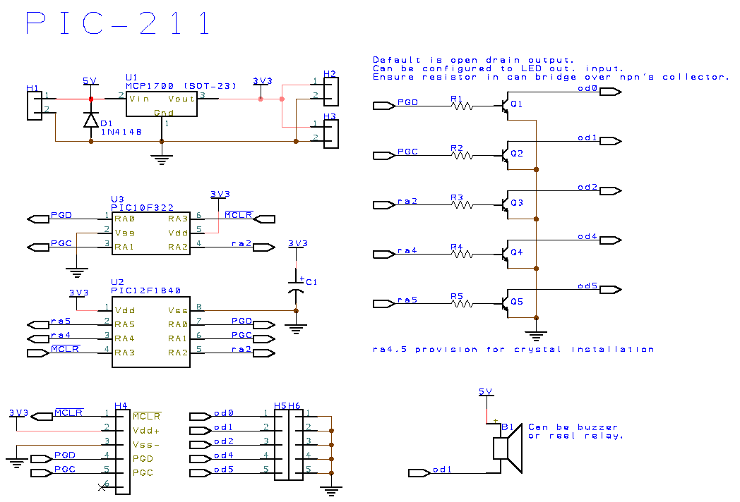 Schematic for PIC-211 mini prototyping board